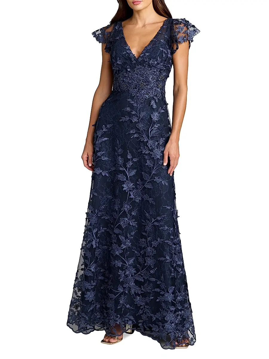 Women's Floral Appliqué Tulle Gown Women's Floral Appliqué Tulle Gown