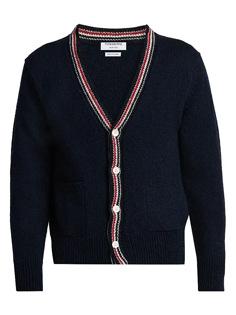 Men's Donegal RWB Stripe Wool-Mohair Cardigan Men's Donegal RWB Stripe Wool-Mohair Cardigan