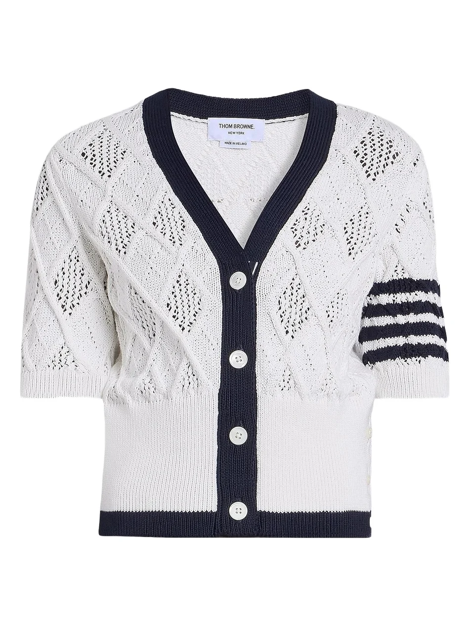 Women's Argyle Pointelle Knit Short-Sleeve Cardigan Women's Argyle Pointelle Knit Short-Sleeve Cardigan