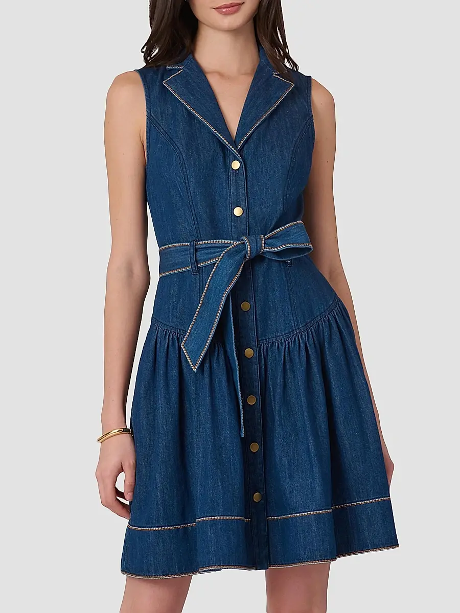 Shoshanna Women's Mae Denim Tie-Waist Mini Dress | Thumbnail 2 Shoshanna Women's Mae Denim Tie-Waist Mini Dress | Thumbnail 2