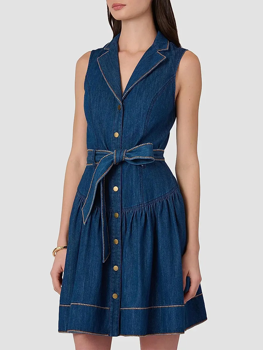Shoshanna Women's Mae Denim Tie-Waist Mini Dress | Thumbnail 4 Shoshanna Women's Mae Denim Tie-Waist Mini Dress | Thumbnail 4