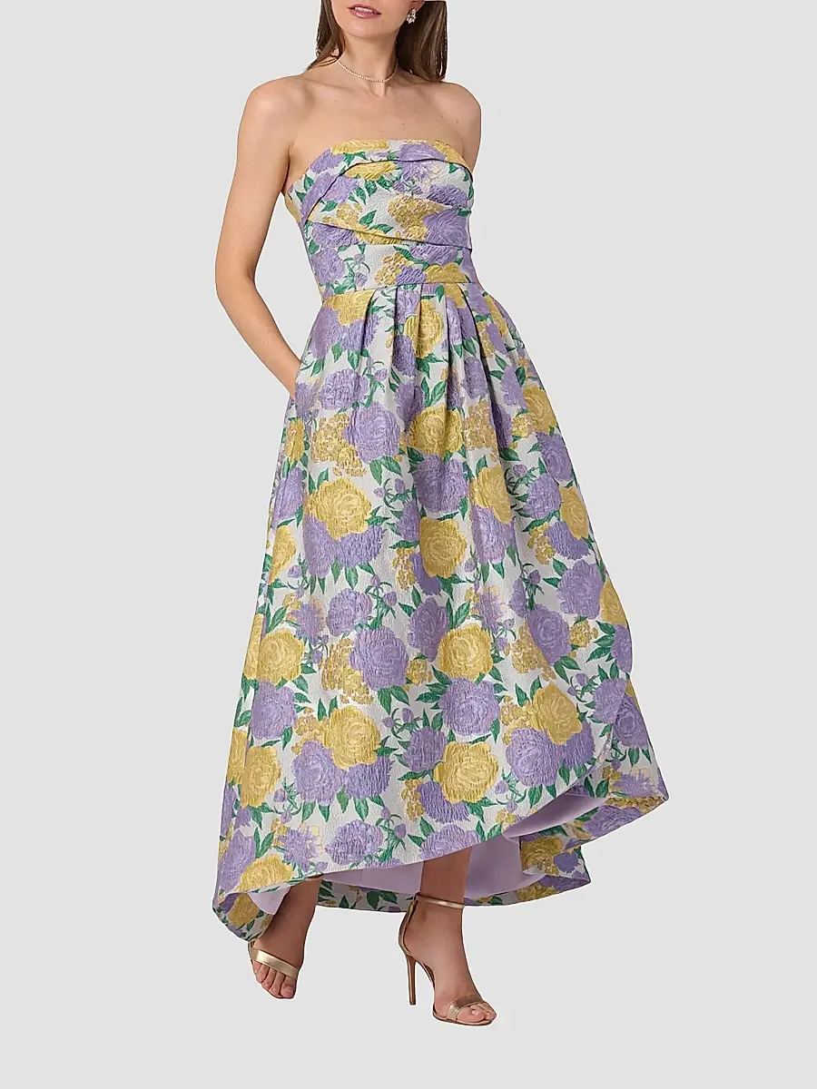 Shoshanna Women's Carlisle Pleated Floral Jacquard Strapless Maxi Dress | Thumbnail 2 Shoshanna Women's Carlisle Pleated Floral Jacquard Strapless Maxi Dress | Thumbnail 2