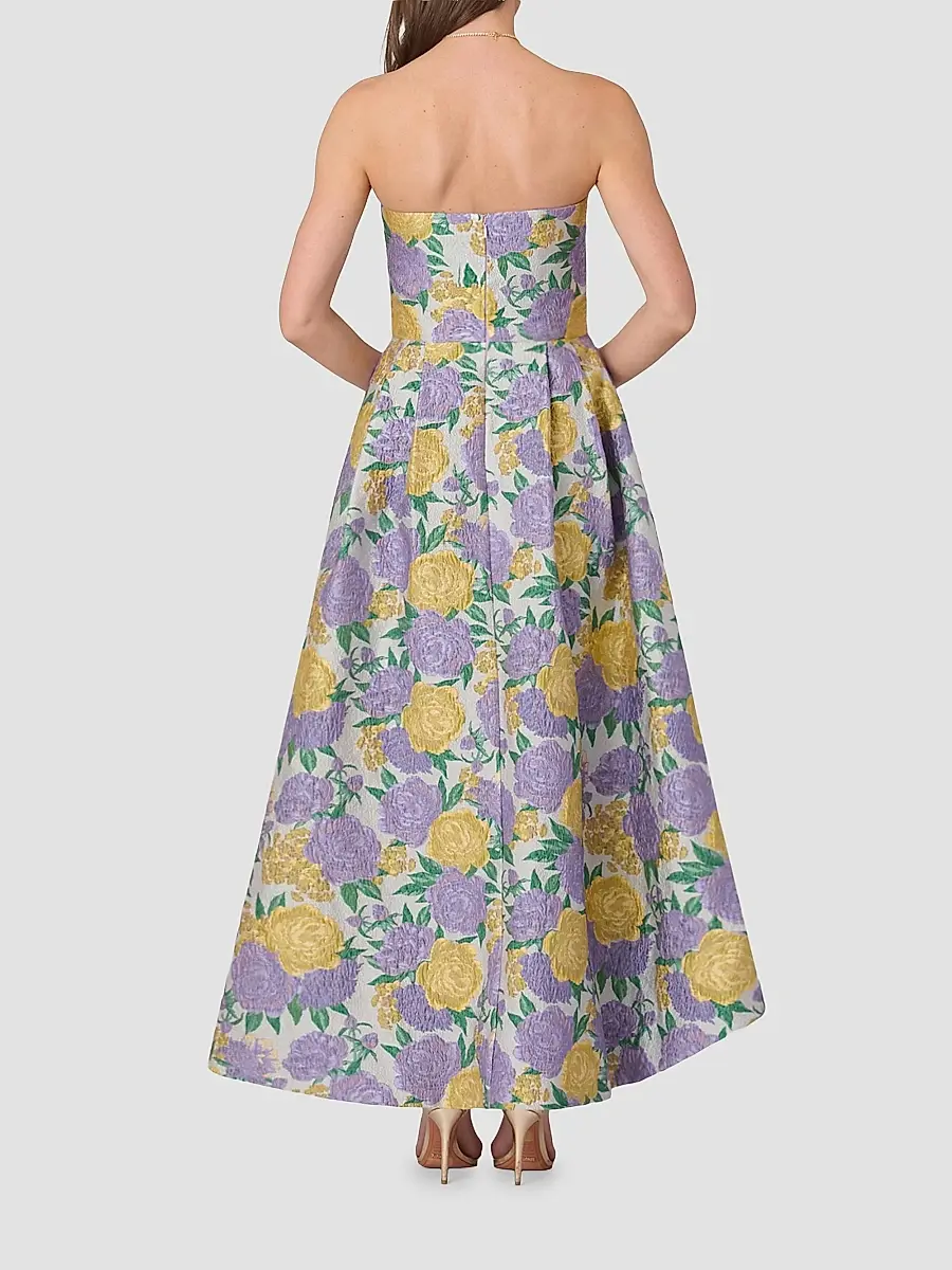 Shoshanna Women's Carlisle Pleated Floral Jacquard Strapless Maxi Dress | Thumbnail 3 Shoshanna Women's Carlisle Pleated Floral Jacquard Strapless Maxi Dress | Thumbnail 3