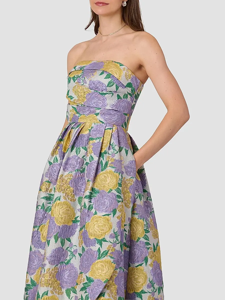 Shoshanna Women's Carlisle Pleated Floral Jacquard Strapless Maxi Dress | Thumbnail 4 Shoshanna Women's Carlisle Pleated Floral Jacquard Strapless Maxi Dress | Thumbnail 4