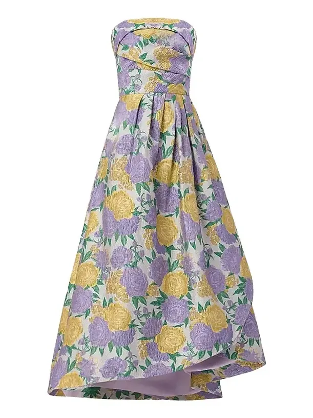 Women's Carlisle Pleated Floral Jacquard Strapless Maxi Dress Women's Carlisle Pleated Floral Jacquard Strapless Maxi Dress
