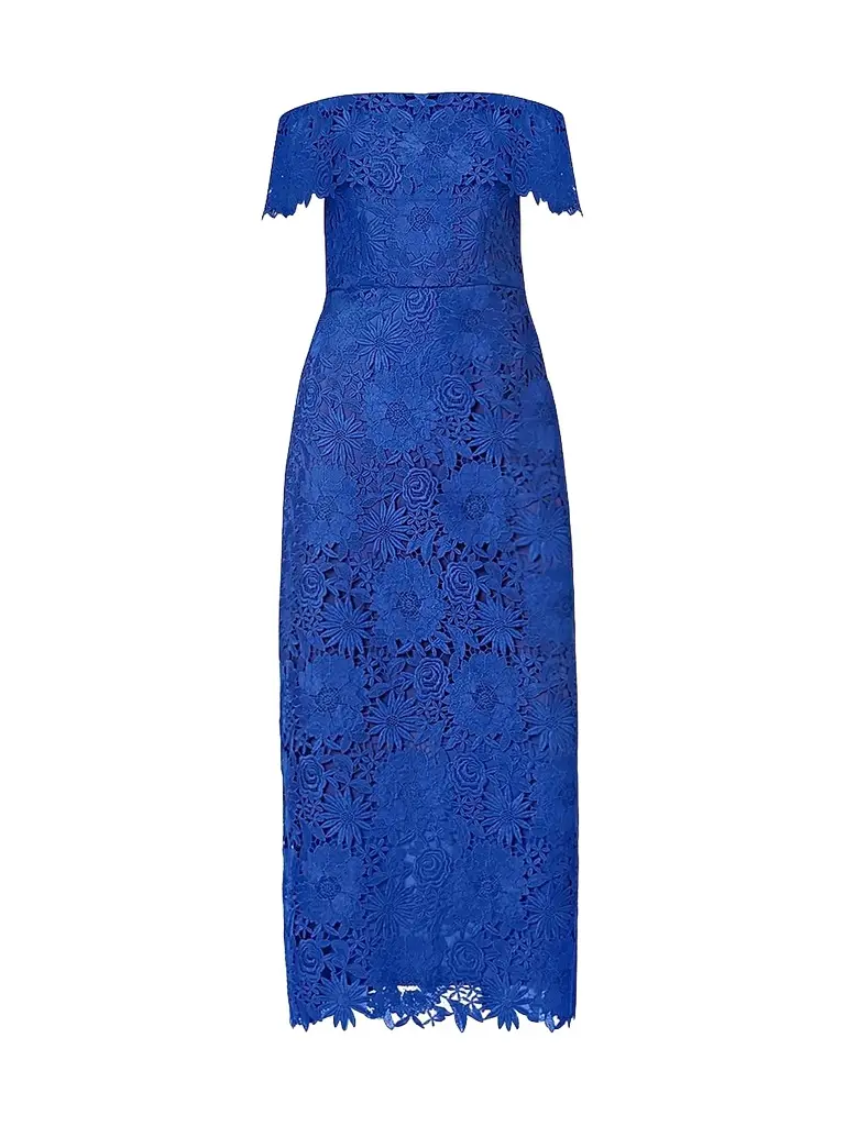 Shoshanna Women's Avril Floral Lace A-Line Midi Dress - Cobalt | Image 1 Shoshanna Women's Avril Floral Lace A-Line Midi Dress - Cobalt | Image 1