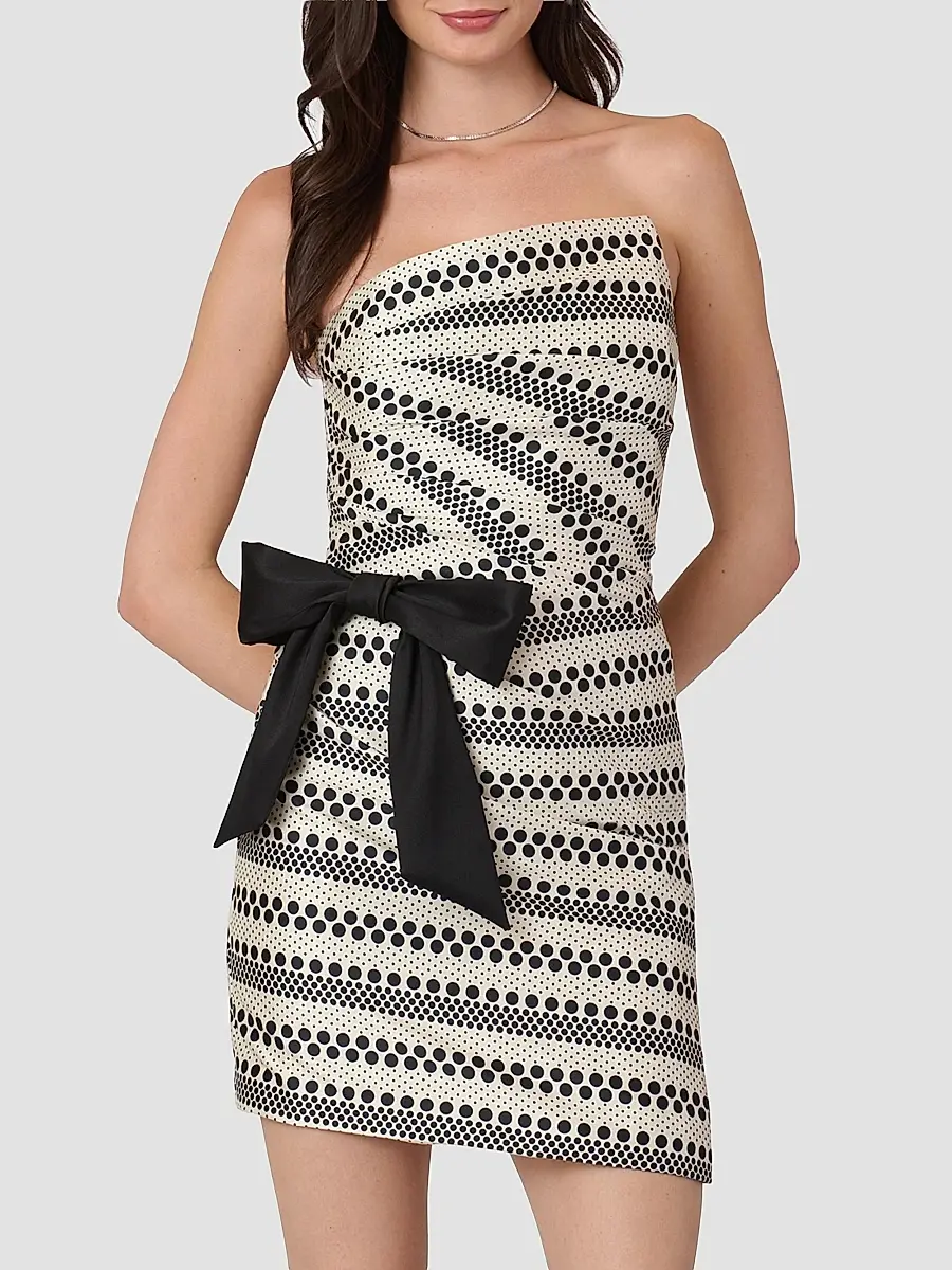 Shoshanna Women's Shelley Geometric-Pattern Bow Strapless Mini Dress | Thumbnail 2 Shoshanna Women's Shelley Geometric-Pattern Bow Strapless Mini Dress | Thumbnail 2