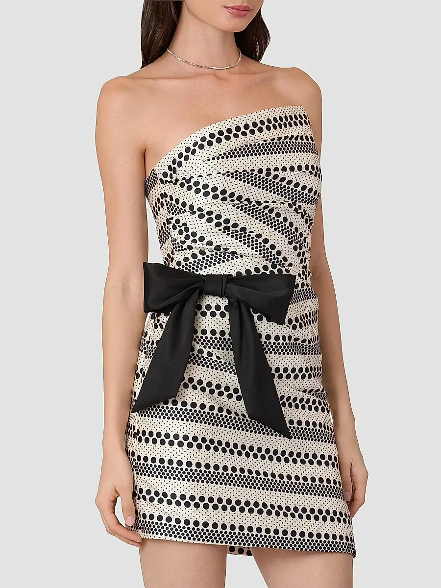 Shoshanna Women's Shelley Geometric-Pattern Bow Strapless Mini Dress | Thumbnail 4 Shoshanna Women's Shelley Geometric-Pattern Bow Strapless Mini Dress | Thumbnail 4