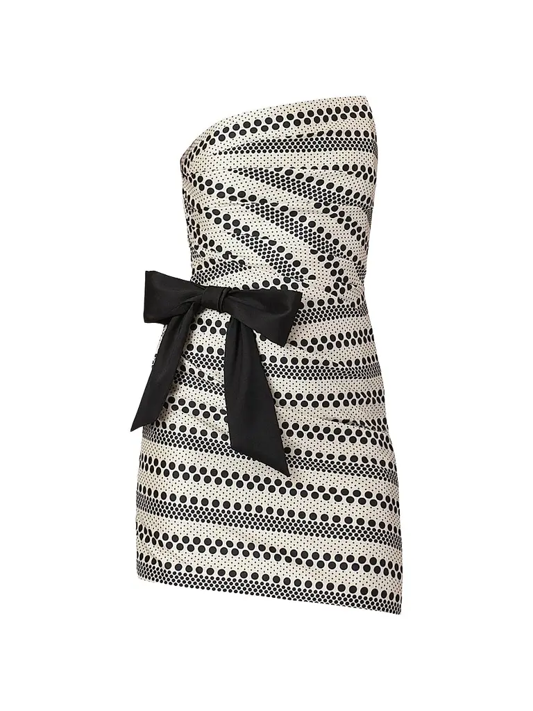 Shoshanna Women's Shelley Geometric-Pattern Bow Strapless Mini Dress - Ecru Jet | Image 1 Shoshanna Women's Shelley Geometric-Pattern Bow Strapless Mini Dress - Ecru Jet | Image 1