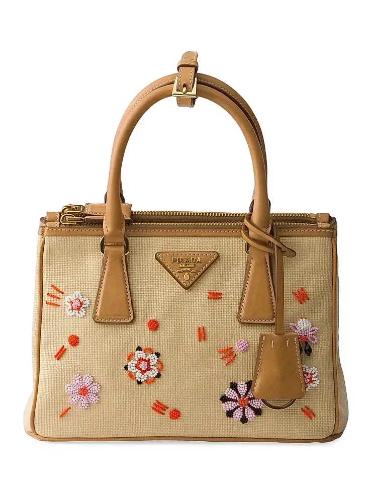 Women's Galleria Small Canvas and Leather Embroidered Top Handle Bag Women's Galleria Small Canvas and Leather Embroidered Top Handle Bag