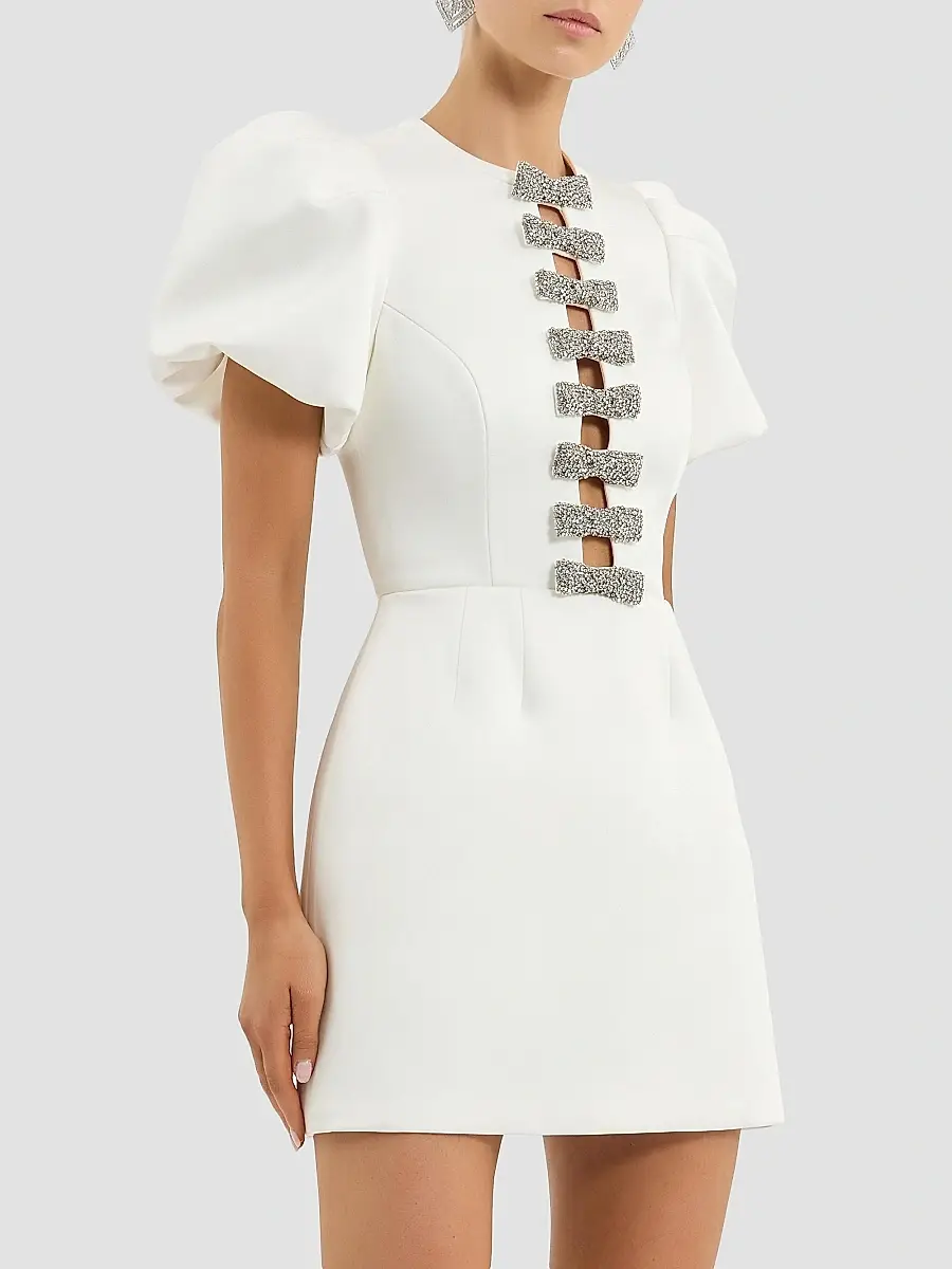 Rebecca Vallance Women's Blaise Embellished-Bow Puff-Sleeve Minidress | Thumbnail 3 Rebecca Vallance Women's Blaise Embellished-Bow Puff-Sleeve Minidress | Thumbnail 3