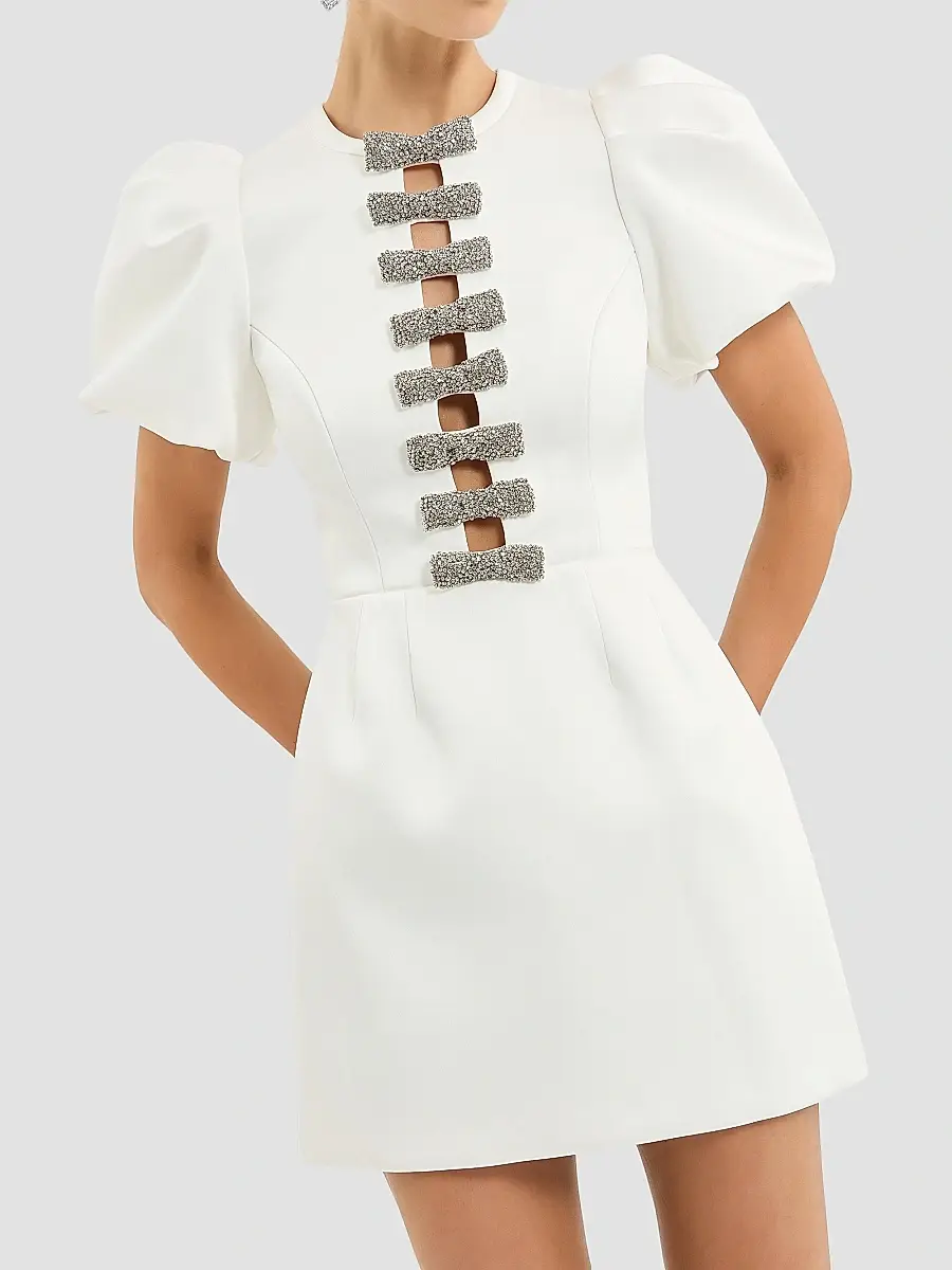 Rebecca Vallance Women's Blaise Embellished-Bow Puff-Sleeve Minidress | Thumbnail 5 Rebecca Vallance Women's Blaise Embellished-Bow Puff-Sleeve Minidress | Thumbnail 5