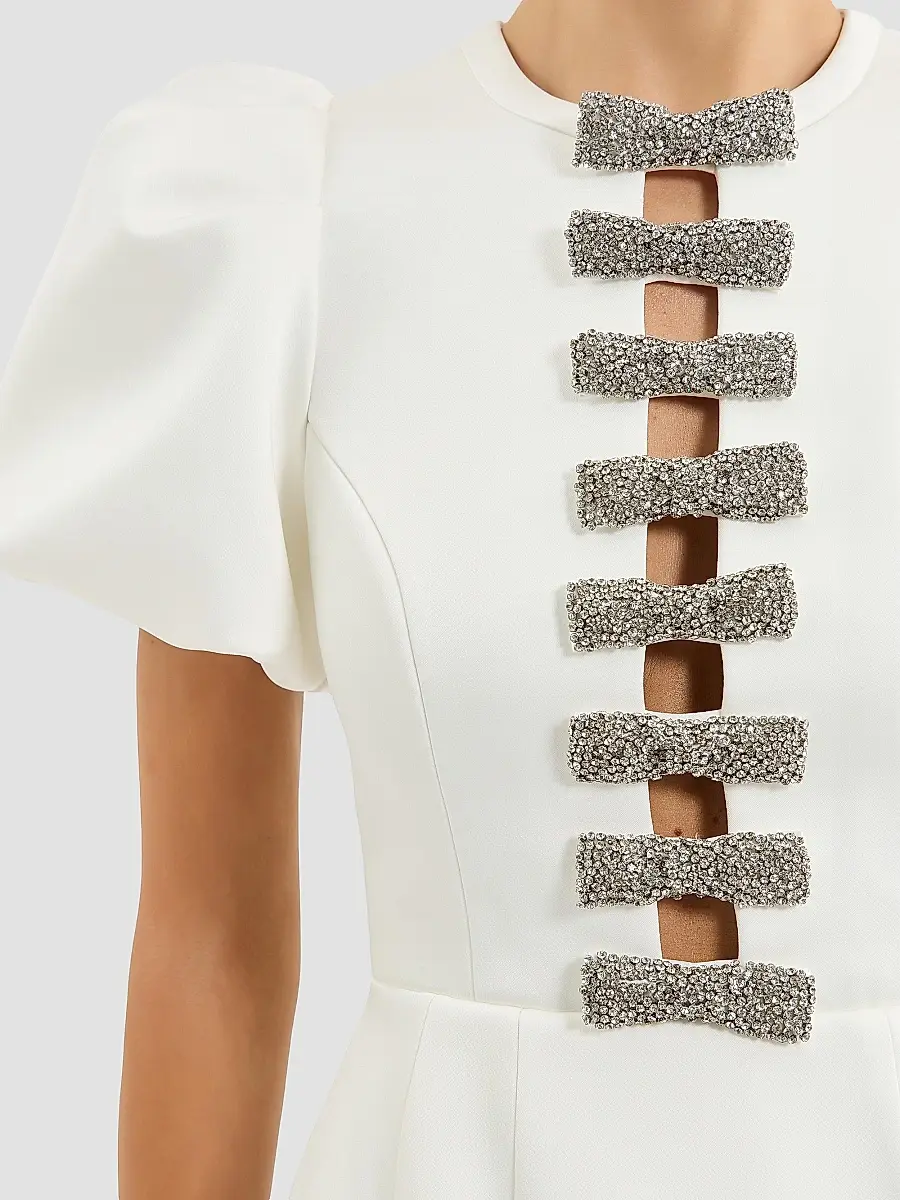 Rebecca Vallance Women's Blaise Embellished-Bow Puff-Sleeve Minidress | Thumbnail 6 Rebecca Vallance Women's Blaise Embellished-Bow Puff-Sleeve Minidress | Thumbnail 6