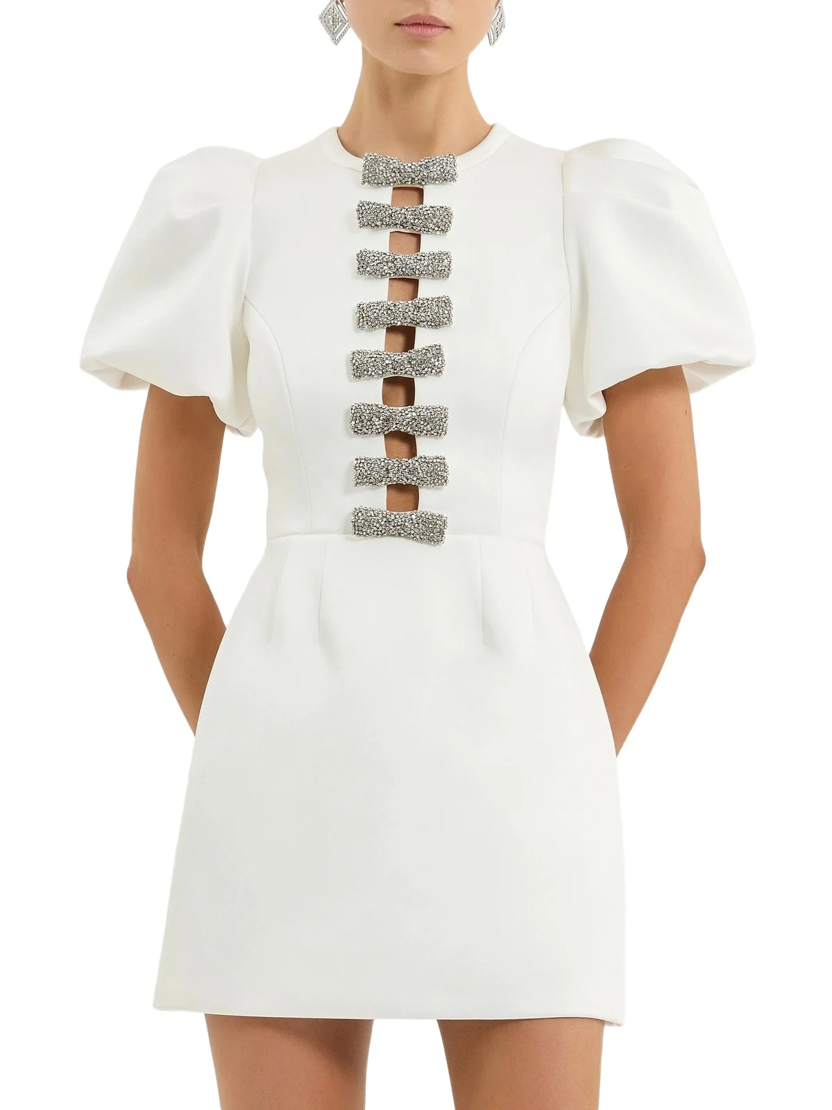 Women's Blaise Embellished-Bow Puff-Sleeve Minidress
