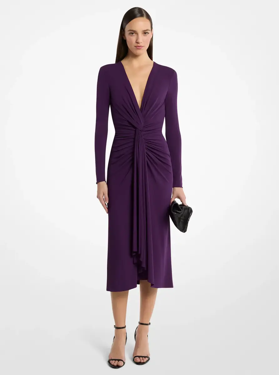 Michael Kors Collection Stretch Matte Jersey Saroung Dress in Purple | Thumbnail 3 Michael Kors Collection Stretch Matte Jersey Saroung Dress in Purple | Thumbnail 3