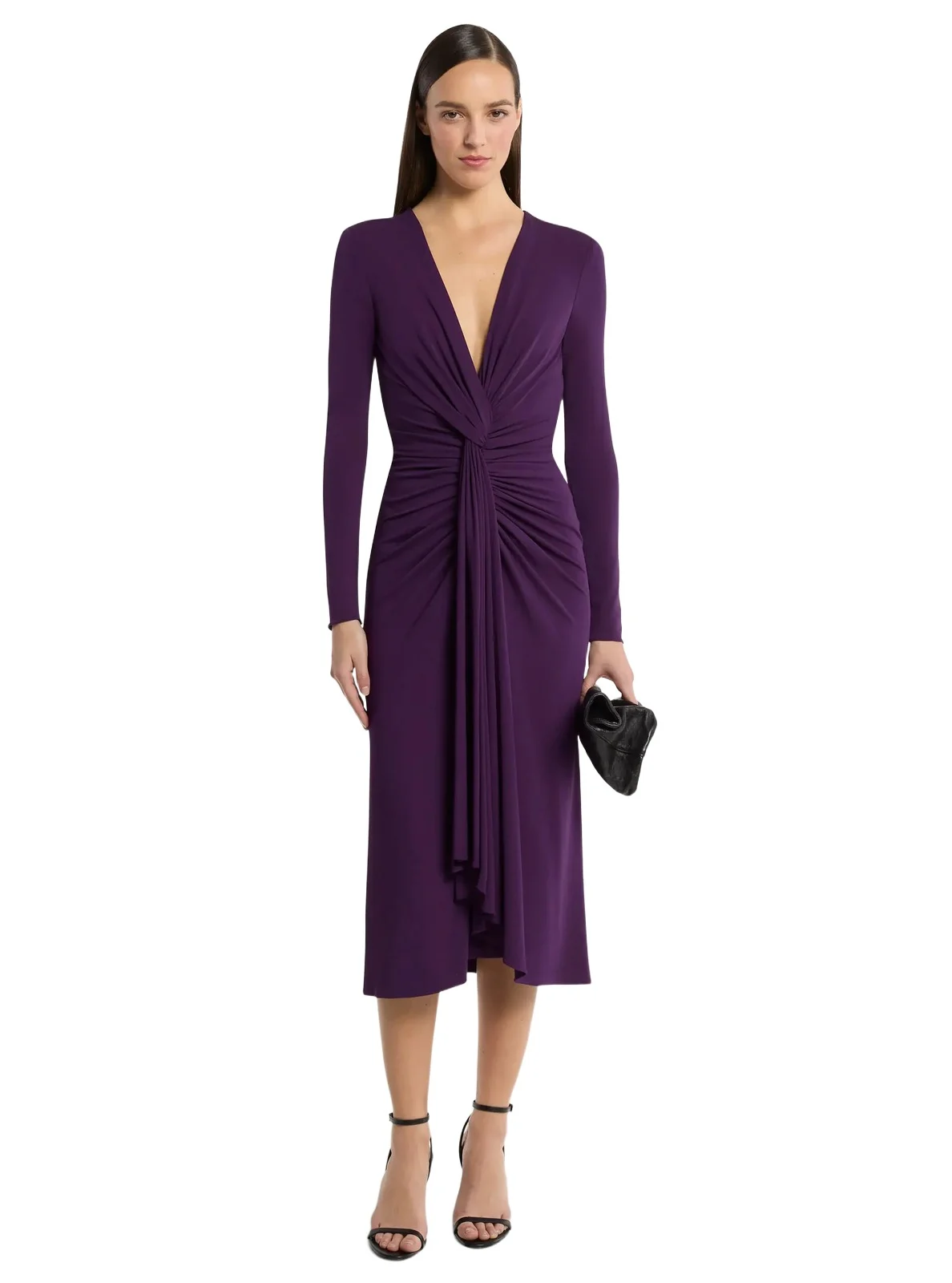 Stretch Matte Jersey Saroung Dress in Purple