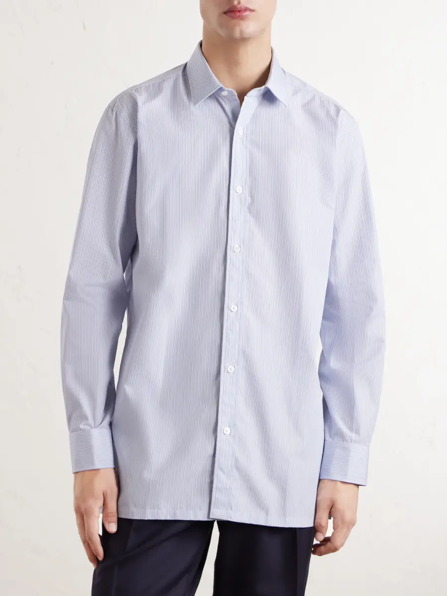 Charvet Classic-Collar Striped Cotton-Twill Shirt - Men | Thumbnail 5 Charvet Classic-Collar Striped Cotton-Twill Shirt - Men | Thumbnail 5