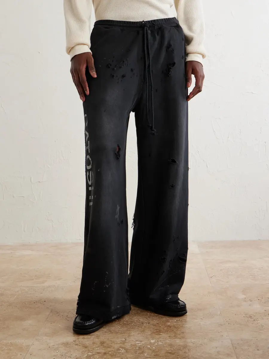 Satoshi Nakamoto Luke Straight-Leg Logo-Printed Cotton-Fleece Sweatpants - Men | Thumbnail 3 Satoshi Nakamoto Luke Straight-Leg Logo-Printed Cotton-Fleece Sweatpants - Men | Thumbnail 3