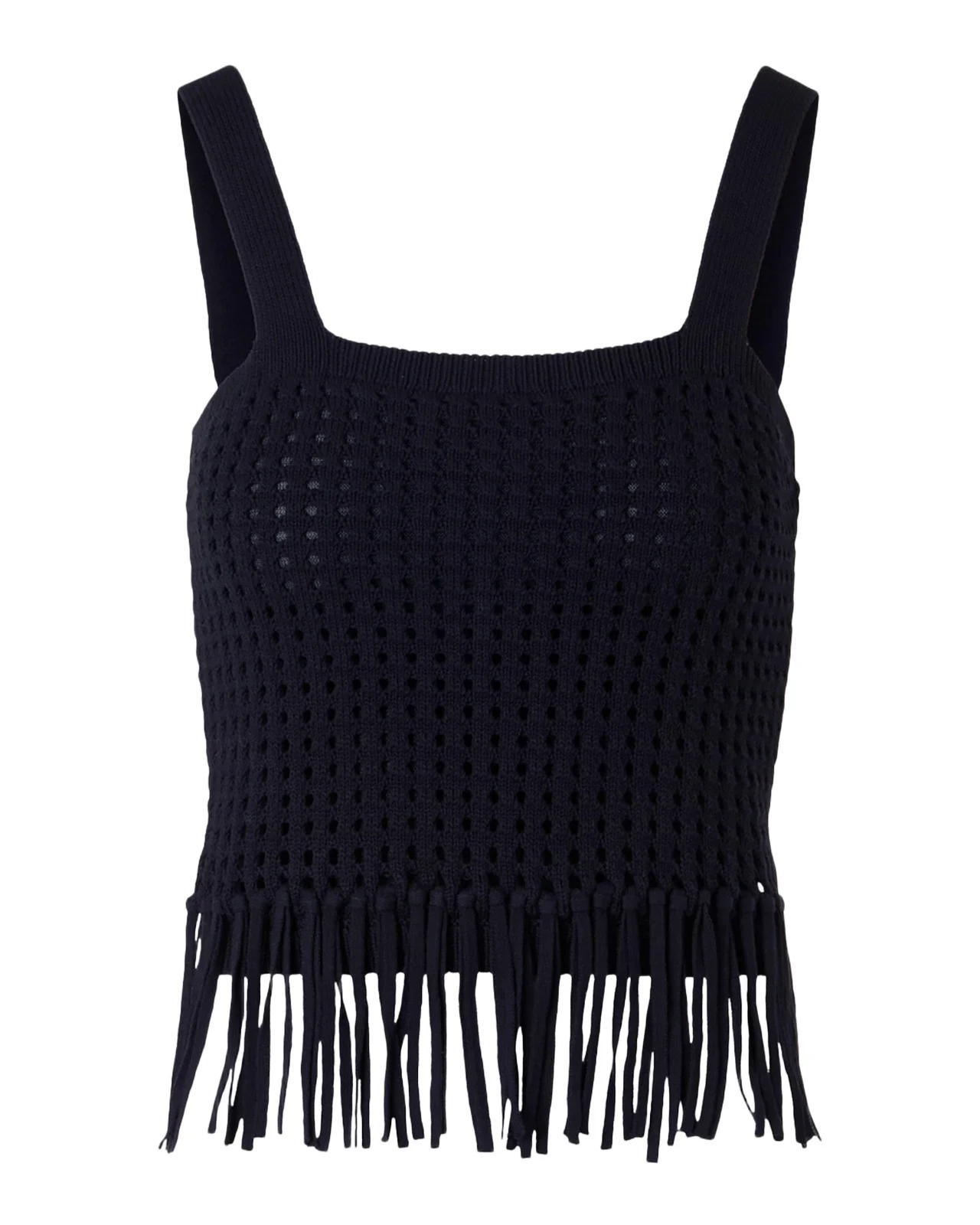 Akris punto Chunky Cotton Mesh Knit Fringe Crop Top
