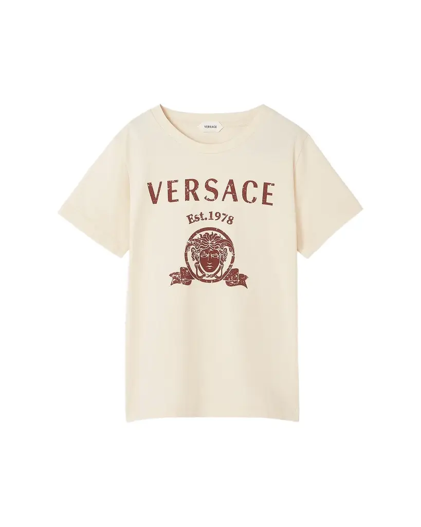 Versace Kid's Logo-Print Cotton Jersey T-Shirt, Size 4-14 | Image 1 Versace Kid's Logo-Print Cotton Jersey T-Shirt, Size 4-14 | Image 1
