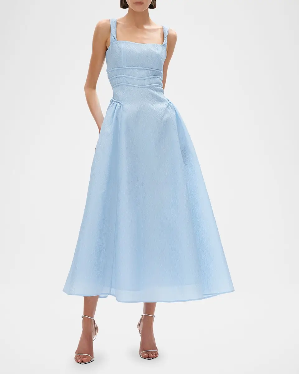 RACHEL GILBERT Sophia Strap Textured Jacquard Tea-Length Dress | Thumbnail 2 RACHEL GILBERT Sophia Strap Textured Jacquard Tea-Length Dress | Thumbnail 2