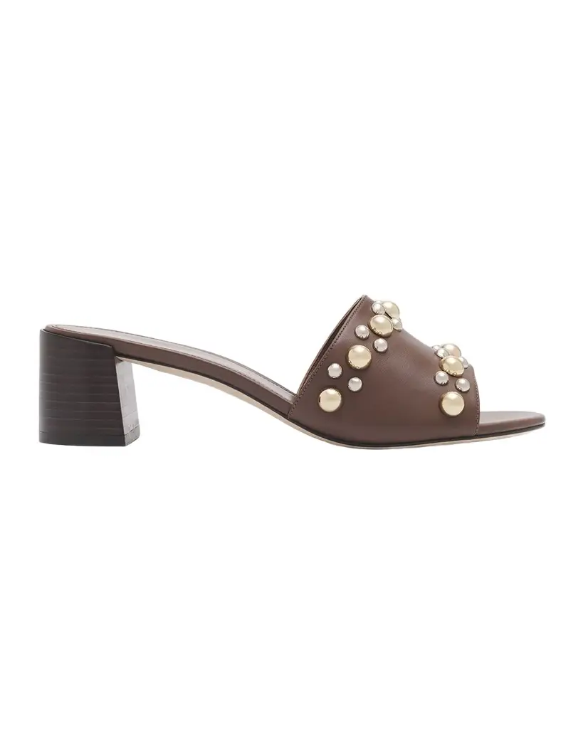 Stuart Weitzman 50mm Perry Embellished Leather Slide Sandals | Image 1 Stuart Weitzman 50mm Perry Embellished Leather Slide Sandals | Image 1