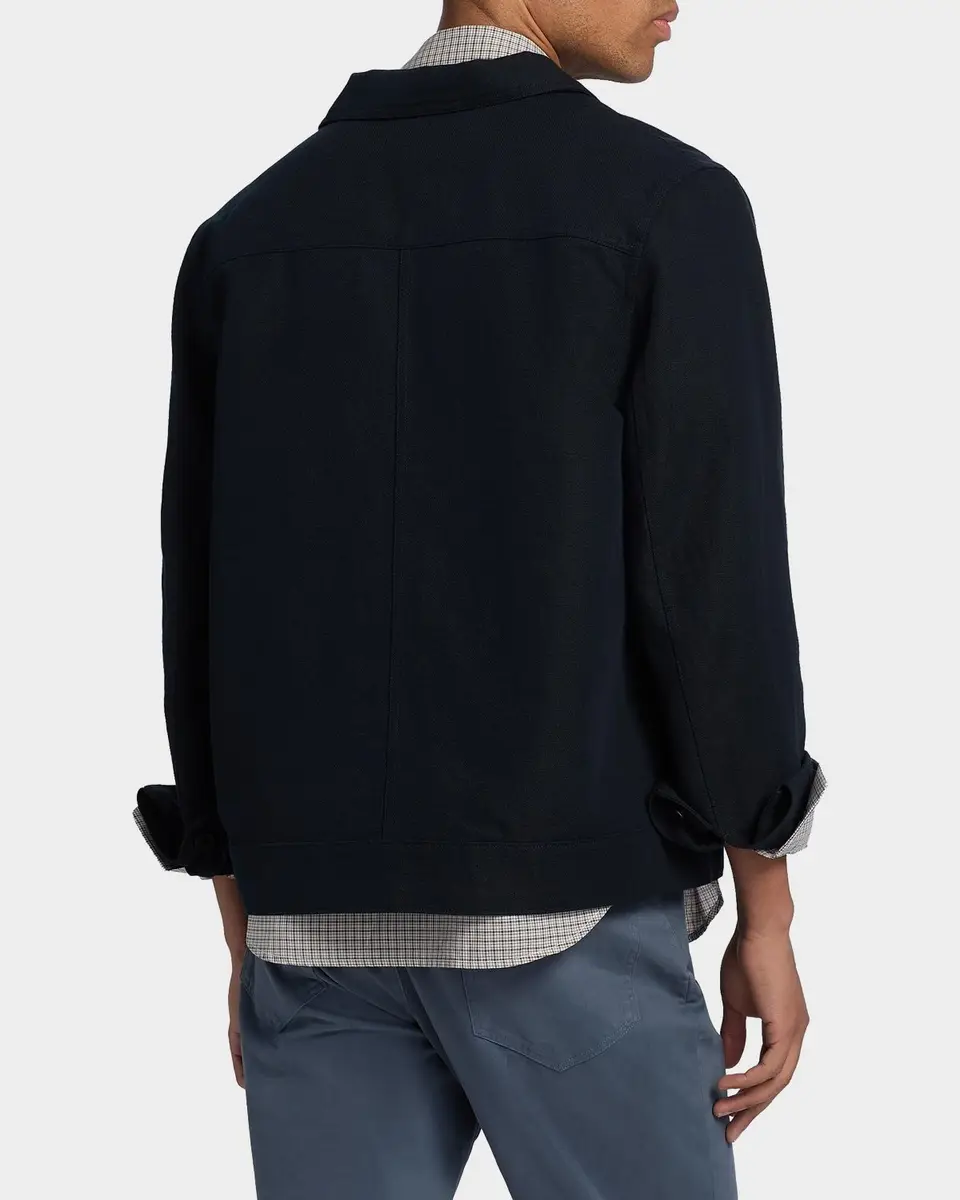 Vince Men's Pleated Cotton-Linen Trucker Jacket | Thumbnail 3 Vince Men's Pleated Cotton-Linen Trucker Jacket | Thumbnail 3