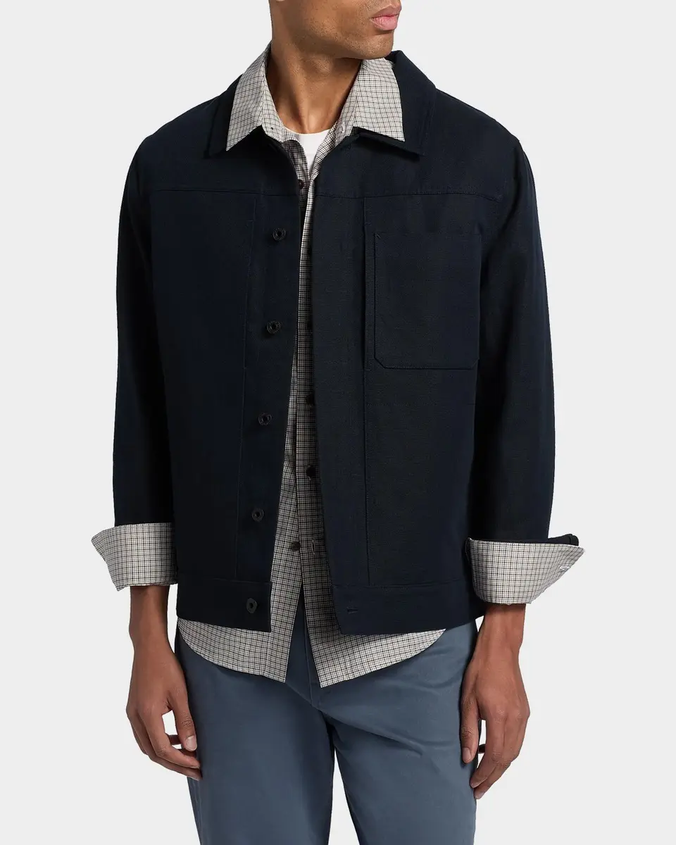 Vince Men's Pleated Cotton-Linen Trucker Jacket | Thumbnail 4 Vince Men's Pleated Cotton-Linen Trucker Jacket | Thumbnail 4