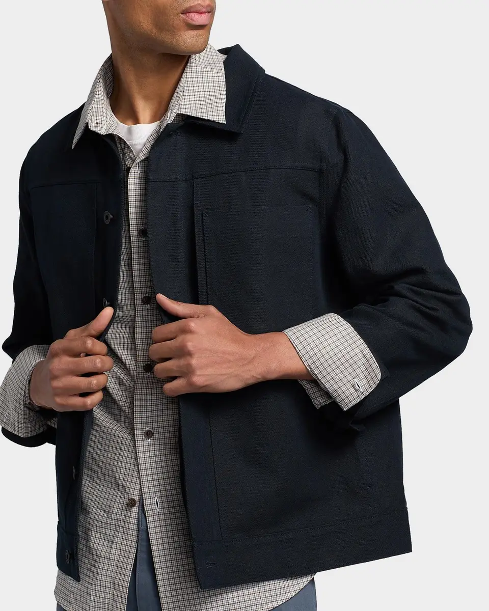 Vince Men's Pleated Cotton-Linen Trucker Jacket | Thumbnail 5 Vince Men's Pleated Cotton-Linen Trucker Jacket | Thumbnail 5
