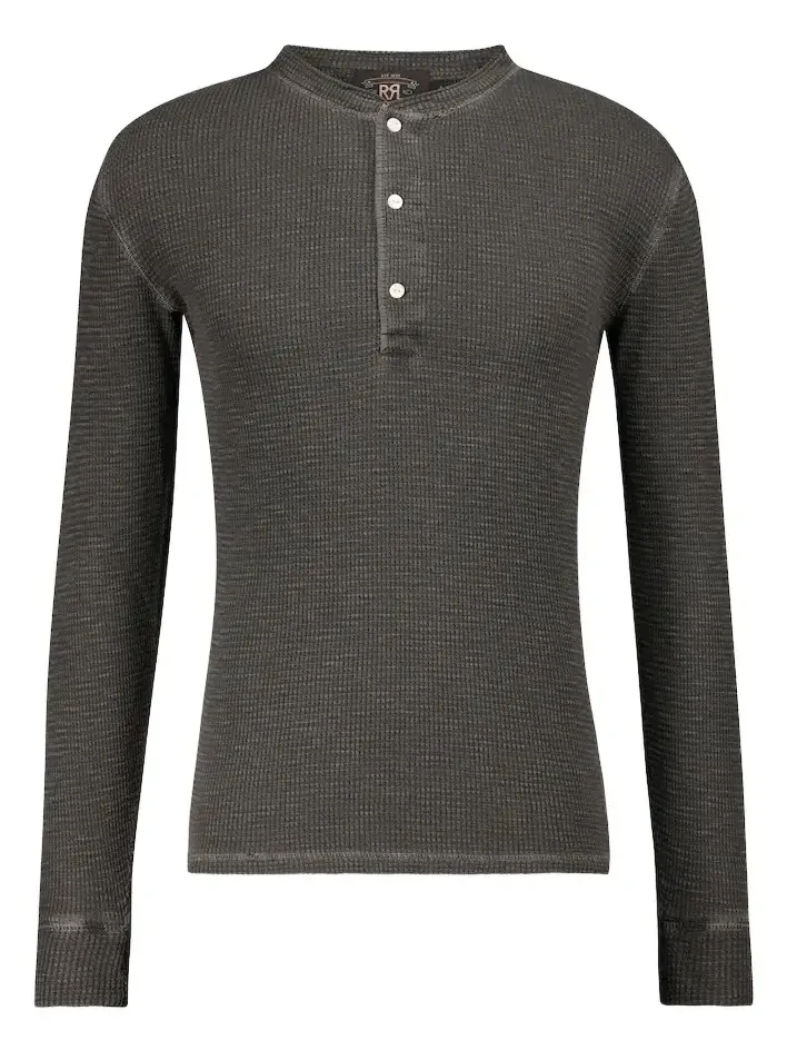 Waffle-knit cotton Henley shirt
