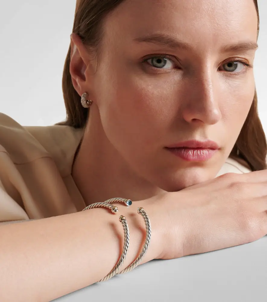David Yurman Cable Flex sterling silver and 14kt gold cuff bracelet with topazes | Thumbnail 2