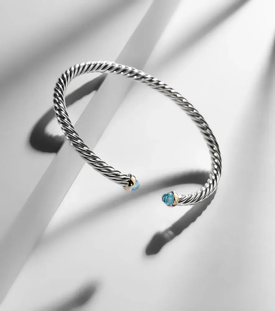 David Yurman Cable Flex sterling silver and 14kt gold cuff bracelet with topazes | Thumbnail 3