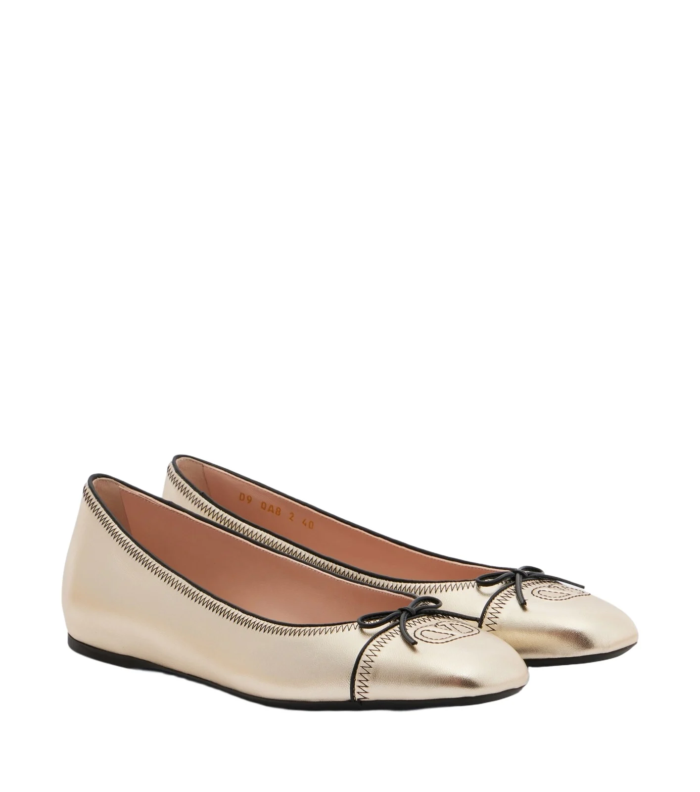 VLogo embroidered metallic leather ballet flats VLogo embroidered metallic leather ballet flats
