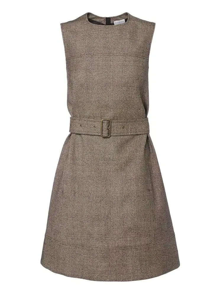 Belted checked wool and linen-blend minidress Belted checked wool and linen-blend minidress