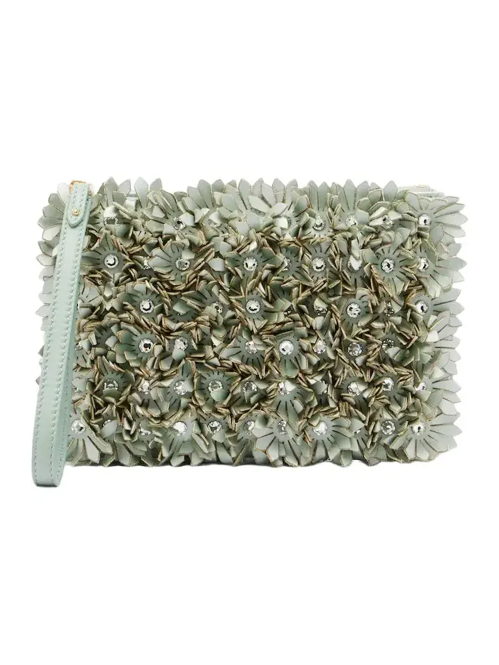 Small floral-appliqué leather pouch Small floral-appliqué leather pouch
