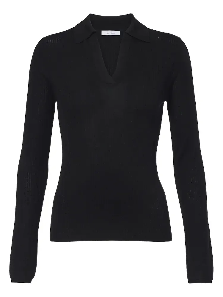 Ribbed-knit silk and cashmere polo sweater