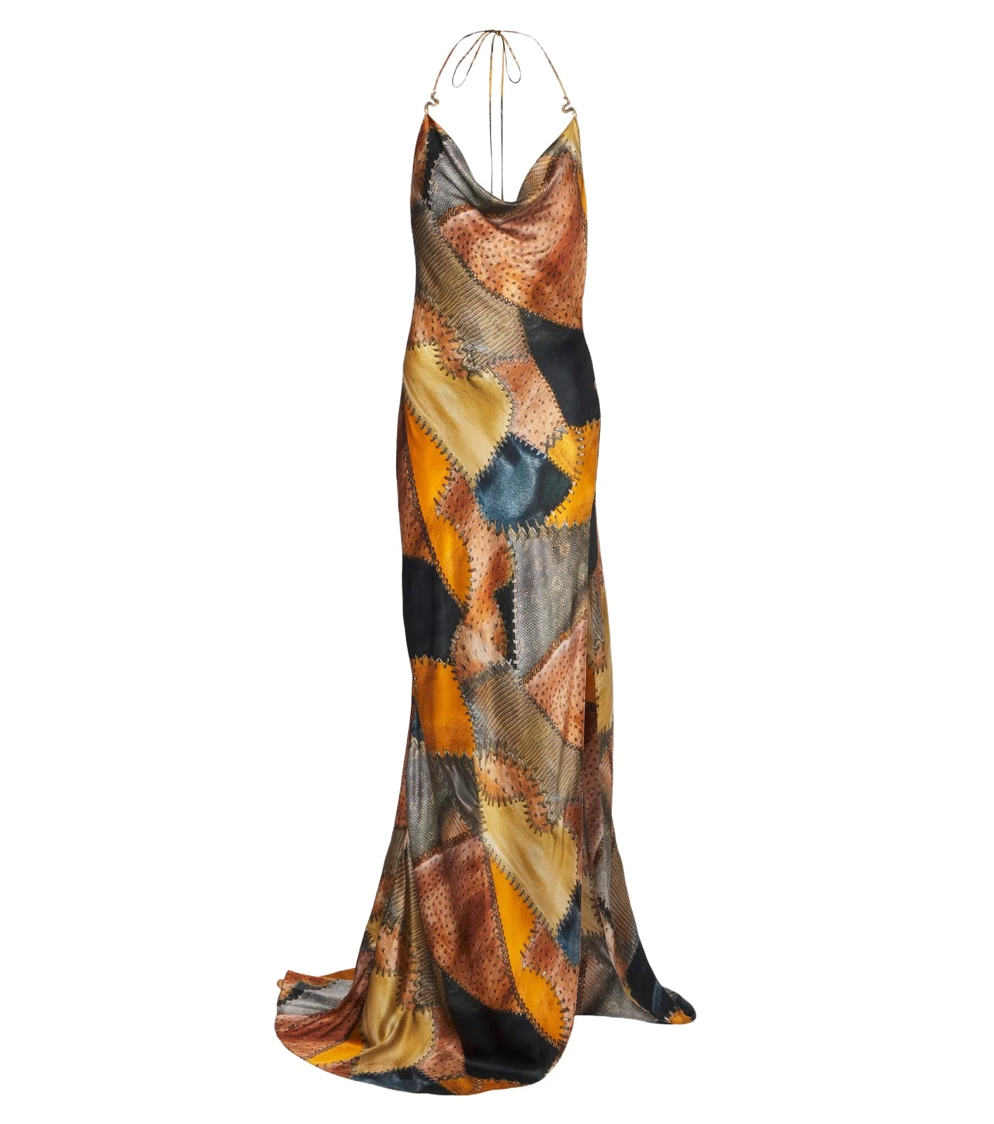 Draped printed silk satin maxi dress