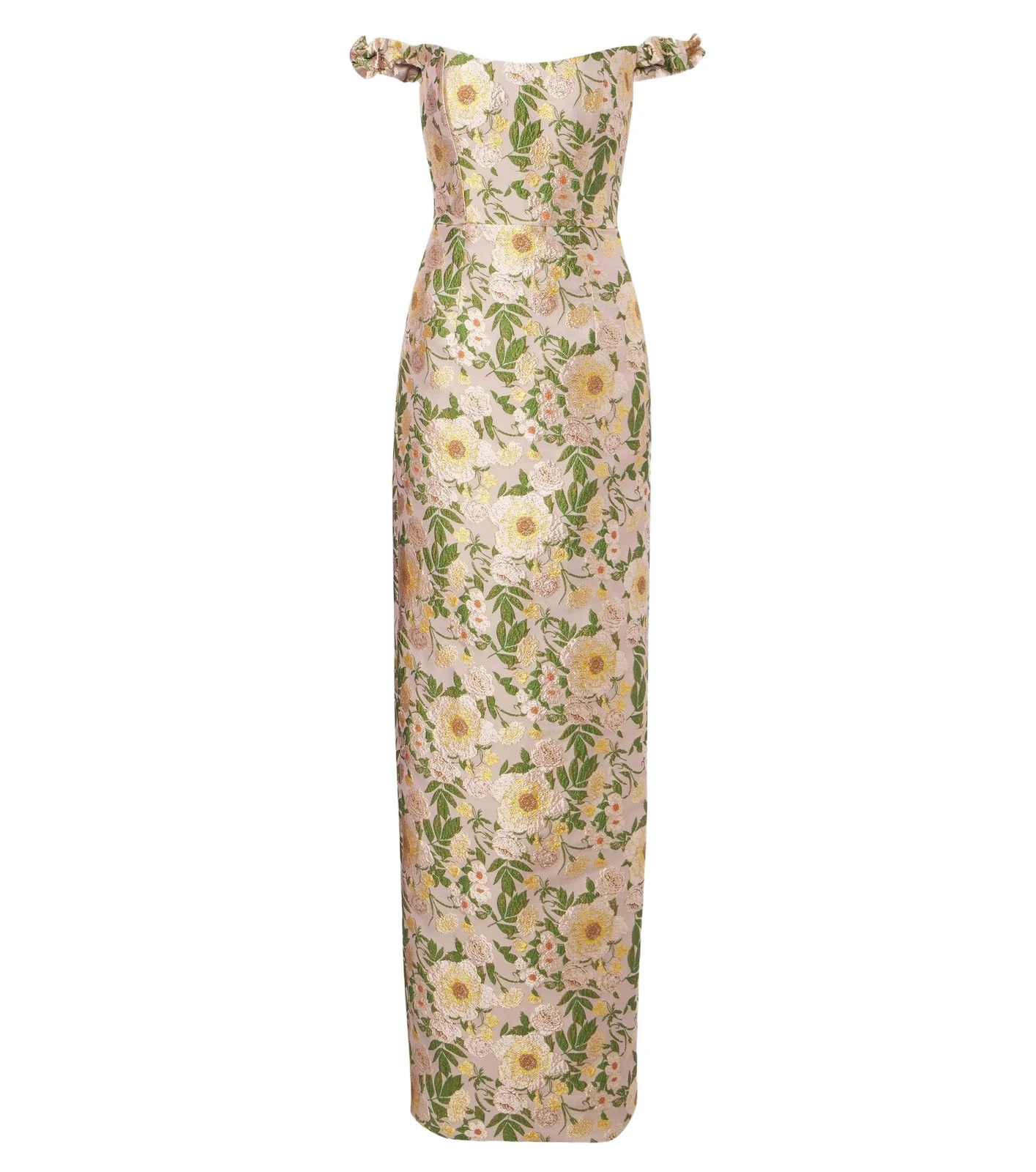 Off-shoulder floral brocade gown Off-shoulder floral brocade gown
