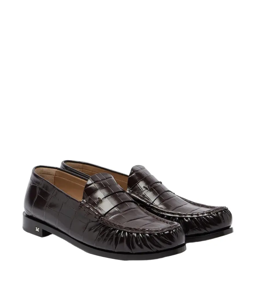 Croc-effect leather penny loafers