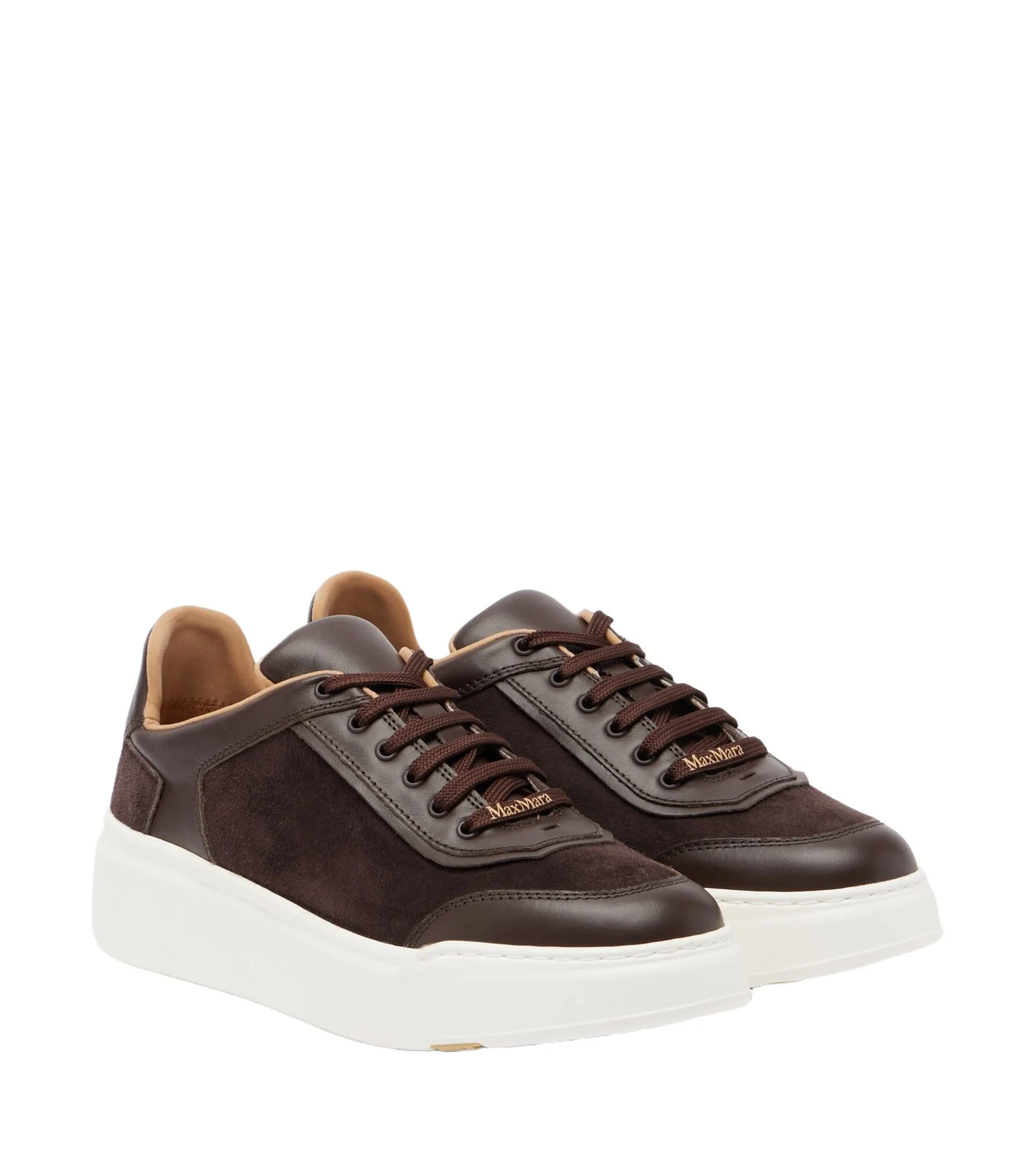 Leather-trimmed suede platform sneakers
