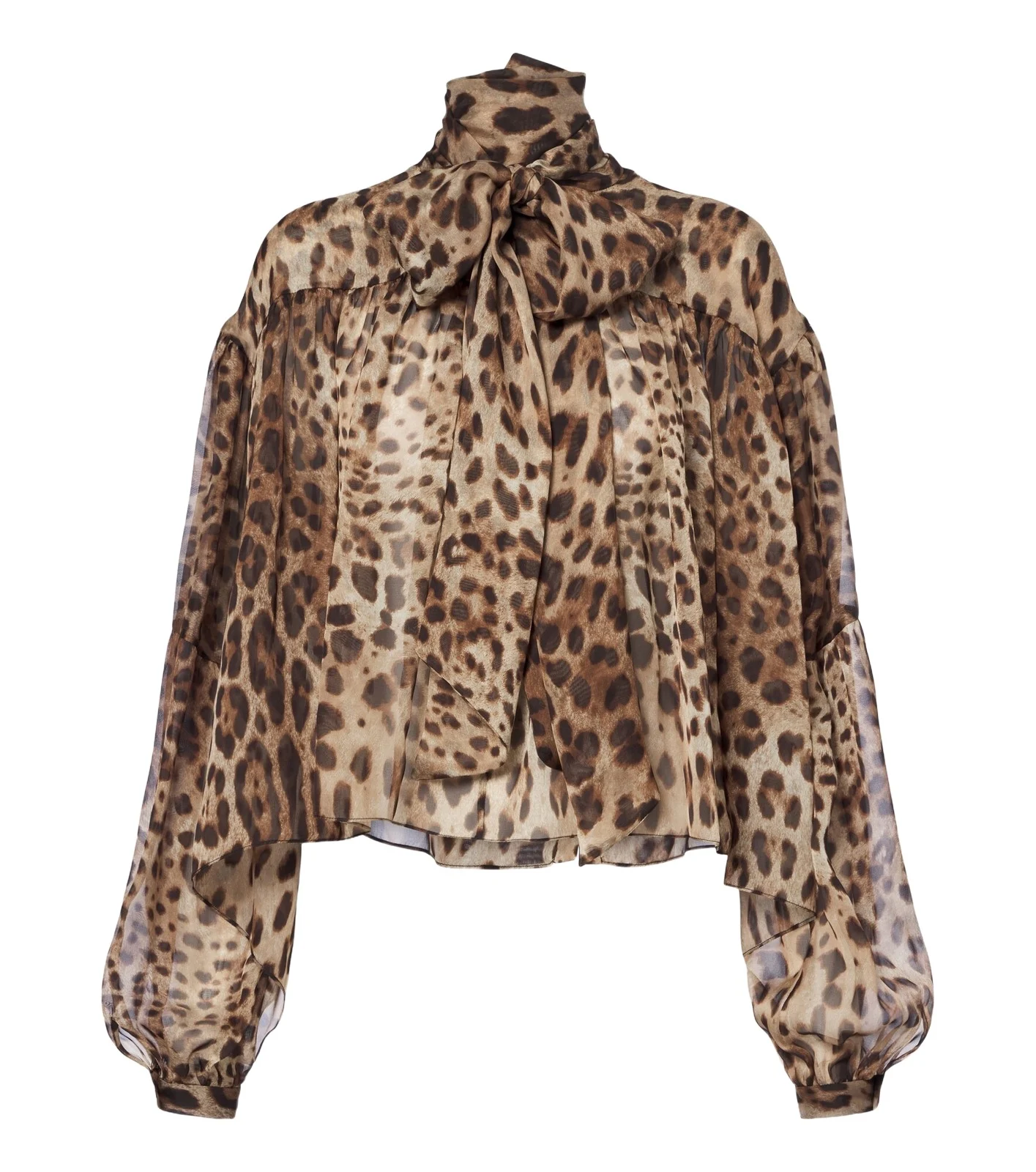 Dolce & Gabbana Leopard-print tie-neck silk blouse