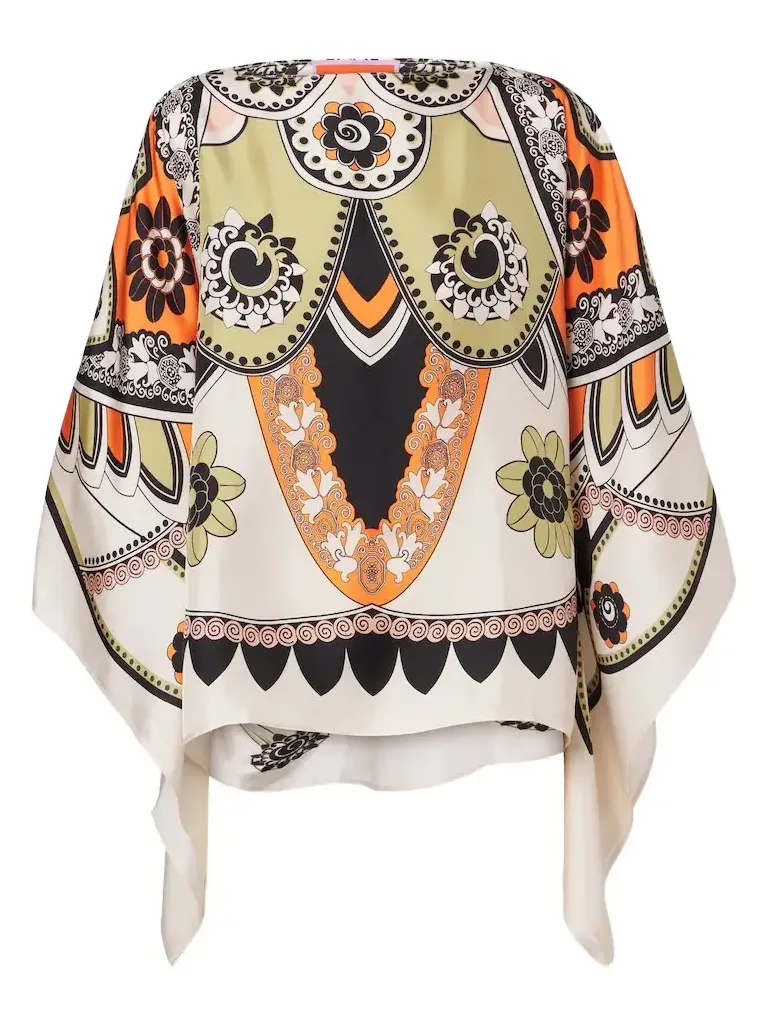 Draped printed silk twill top Draped printed silk twill top