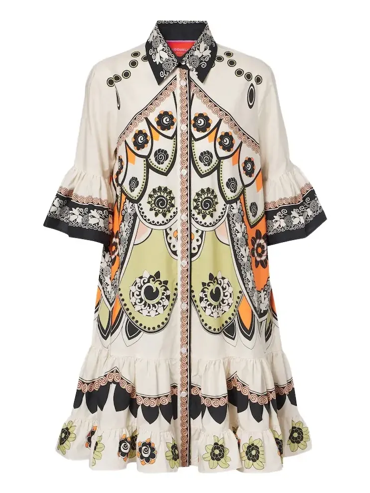 Printed tiered cotton poplin minidress