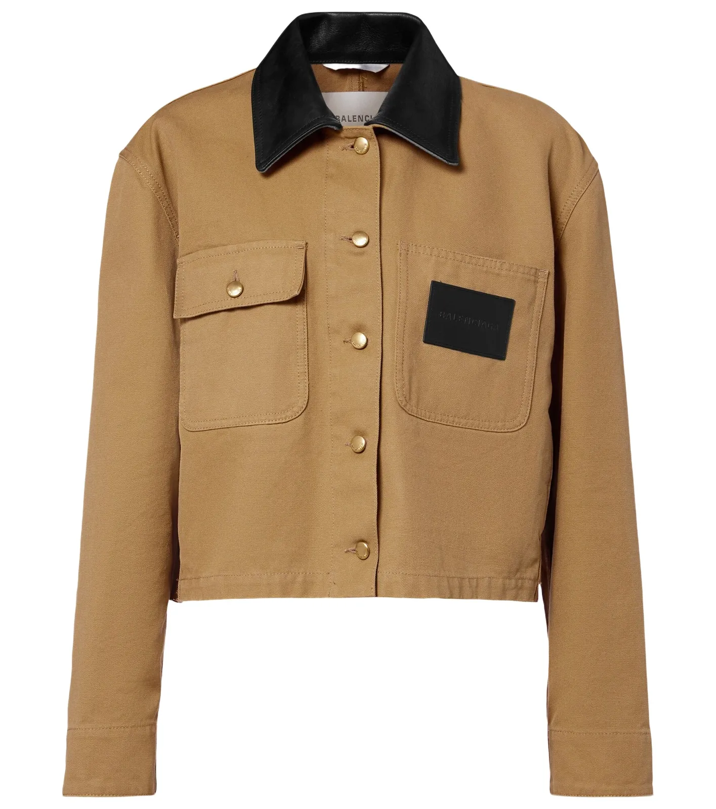 Balenciaga Cropped leather-trimmed cotton jacket