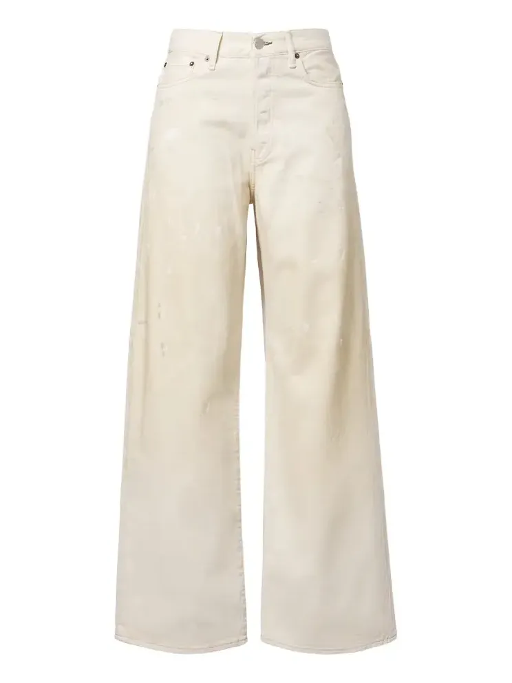 Distressed leather-trimmed wide-leg jeans Distressed leather-trimmed wide-leg jeans