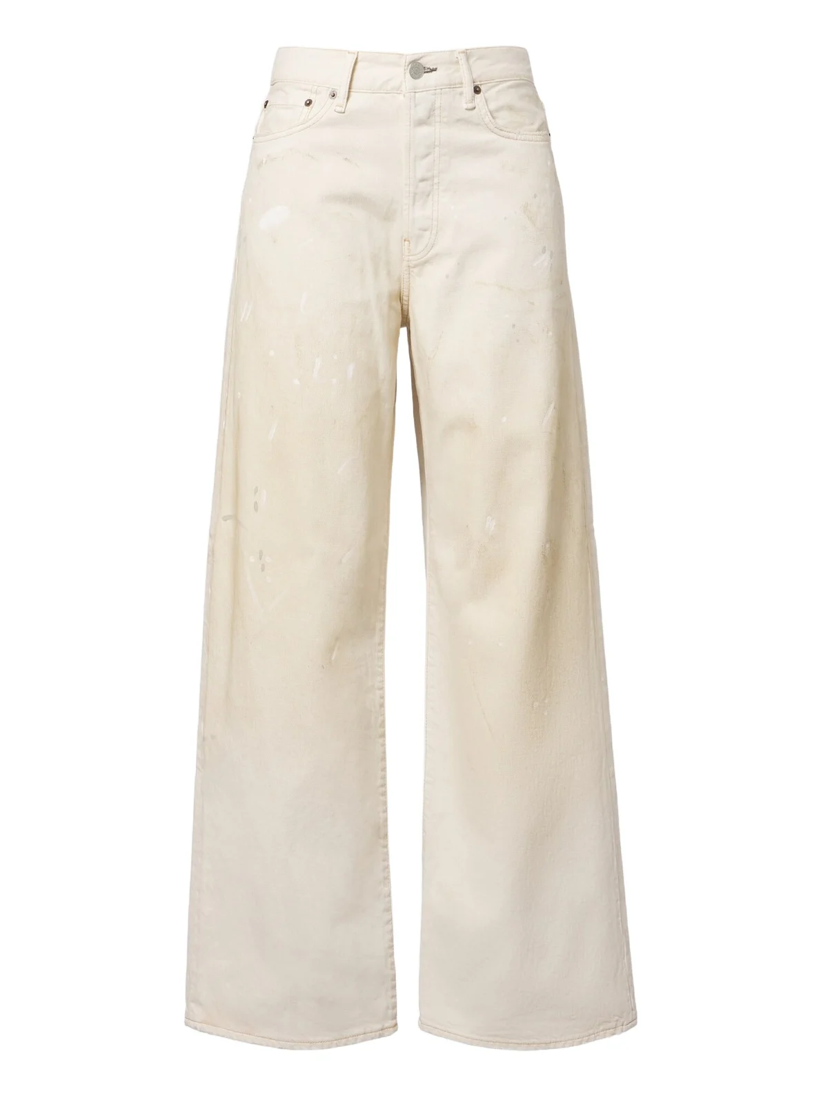 Distressed leather-trimmed wide-leg jeans