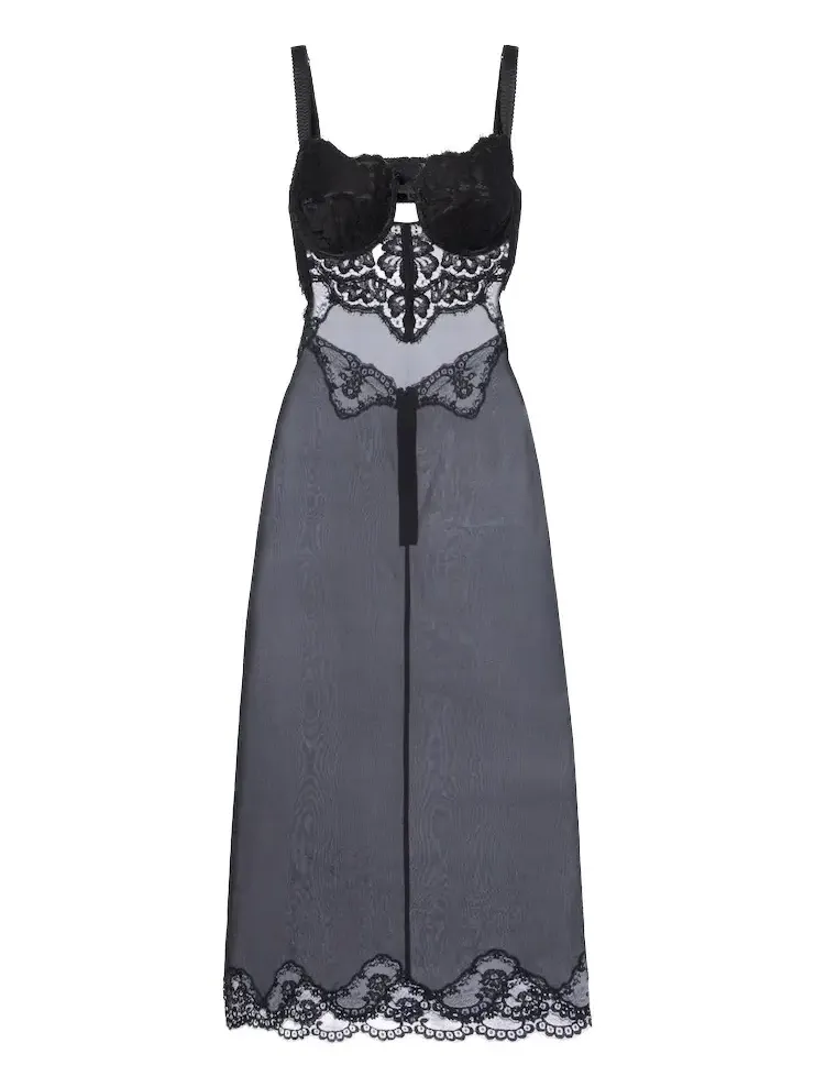 Lace-trimmed silk-blend midi dress Lace-trimmed silk-blend midi dress
