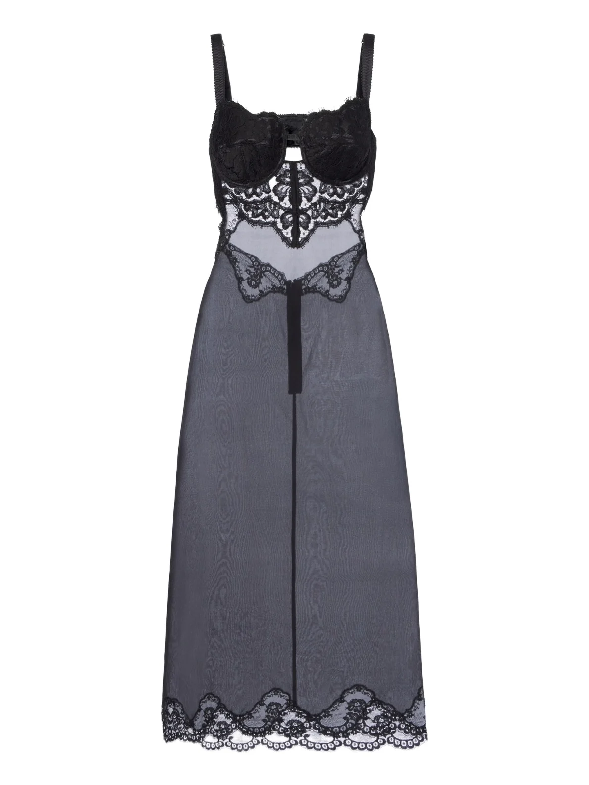 Lace-trimmed silk-blend midi dress