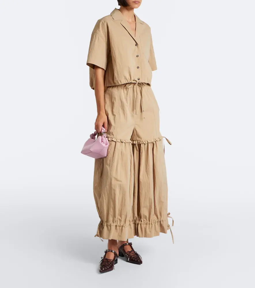 Ganni Ruffled cotton-blend wide-leg pants | Thumbnail 3 Ganni Ruffled cotton-blend wide-leg pants | Thumbnail 3