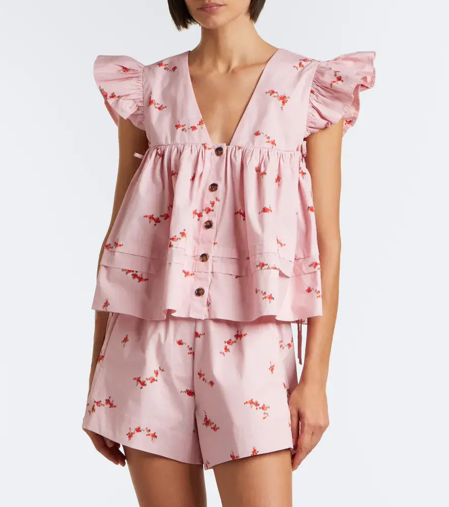 Ganni Floral cotton-blend top | Thumbnail 4 Ganni Floral cotton-blend top | Thumbnail 4